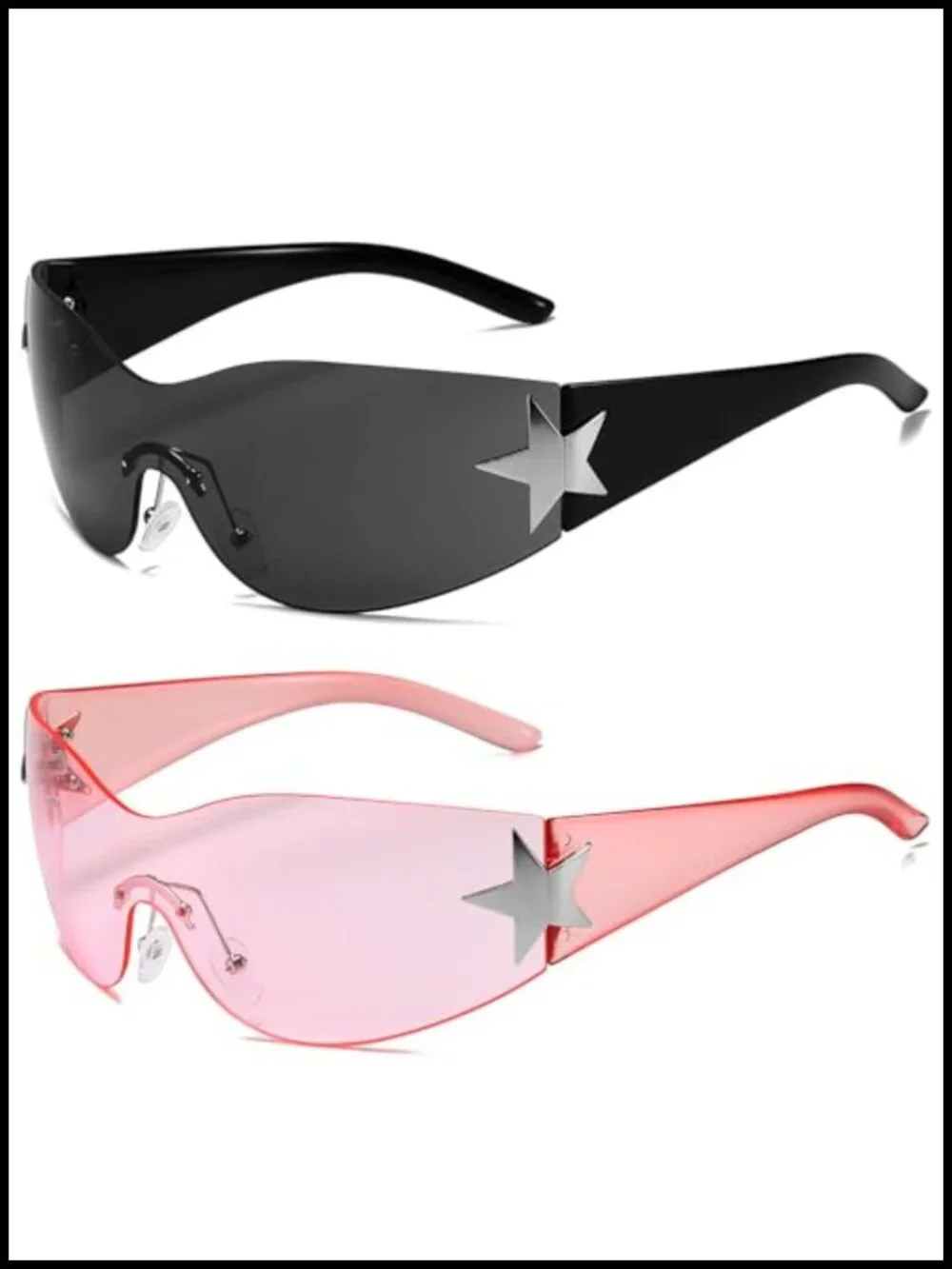Rimless Y2K Wrap Around Sunglasses Trendy Frameless Shades Unisex